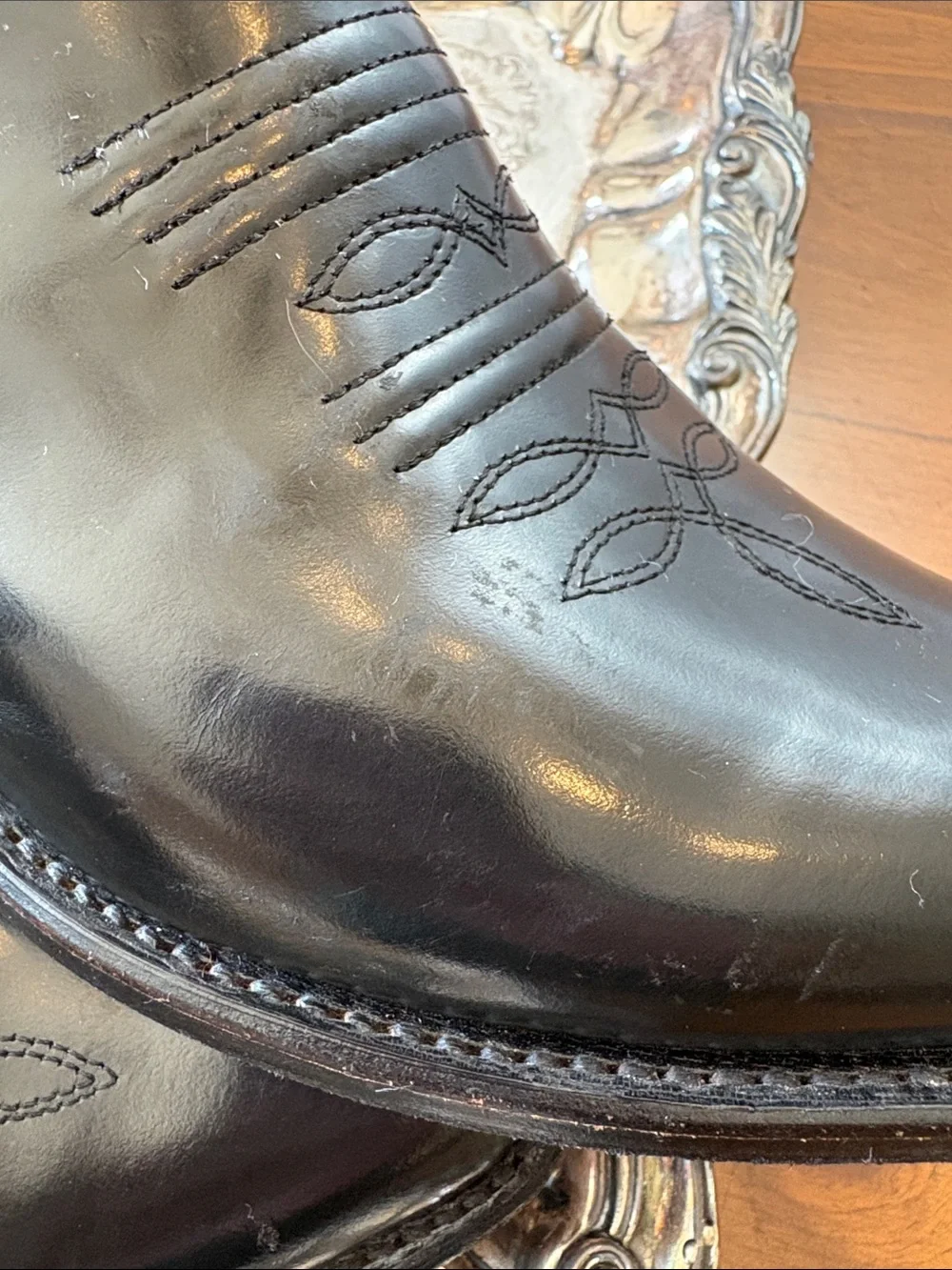 Men’s El General Made in Mexico Black Leather Western Cowboy Boots US Size 9